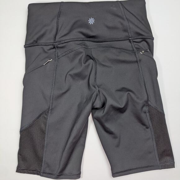 Athleta XXS black Contender 9" Shorts biker knee length zip pocket run gym 00 - Picture 6 of 6